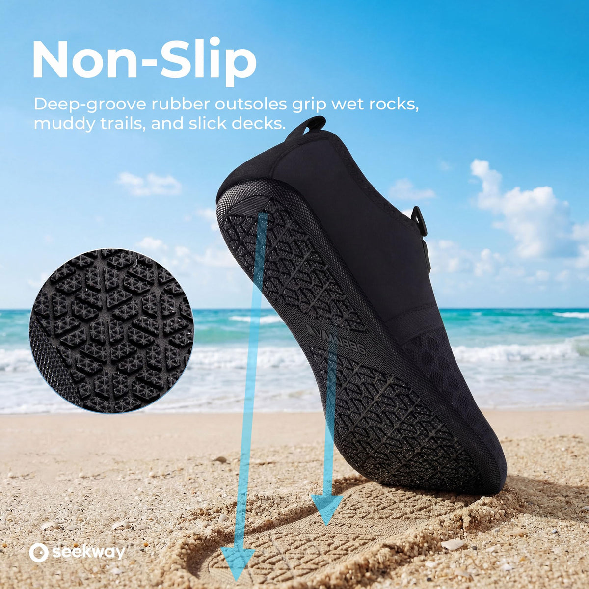 SEEKWAY SK001 Quick-Dry Water Shoes, Black, W 11.5-12.5 / M 10.5-11.5