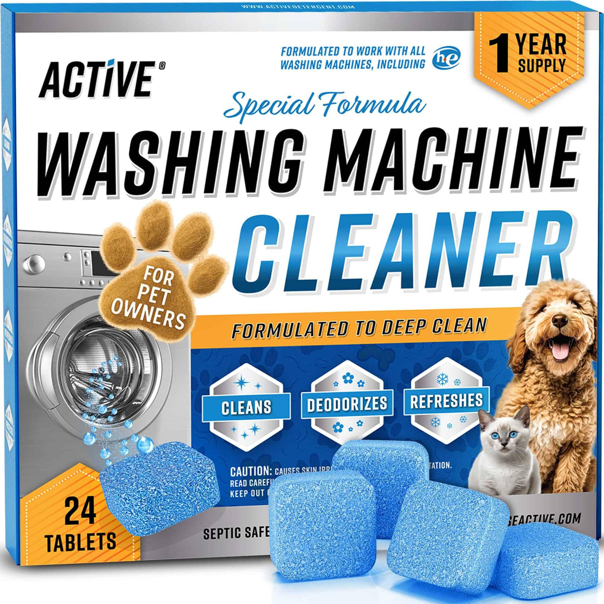 Enzymatic Washing Machine Cleaner for Pet Owners, 24 Tablets