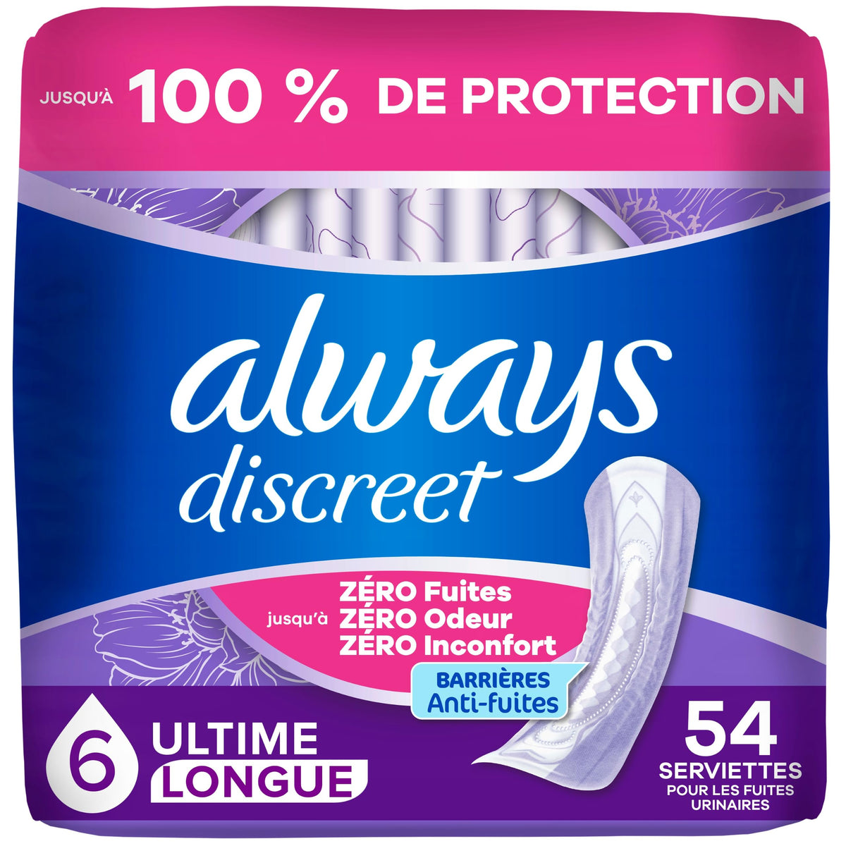 Always Discreet Incontinence Pads, Ultimate, Long (54 Count)