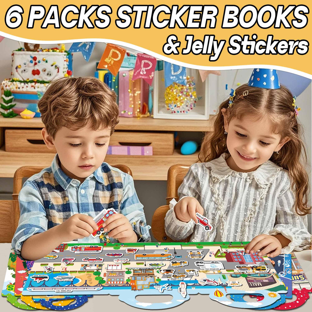 iGetooy Reusable Jelly Sticker Books for Kids (6 Sets)