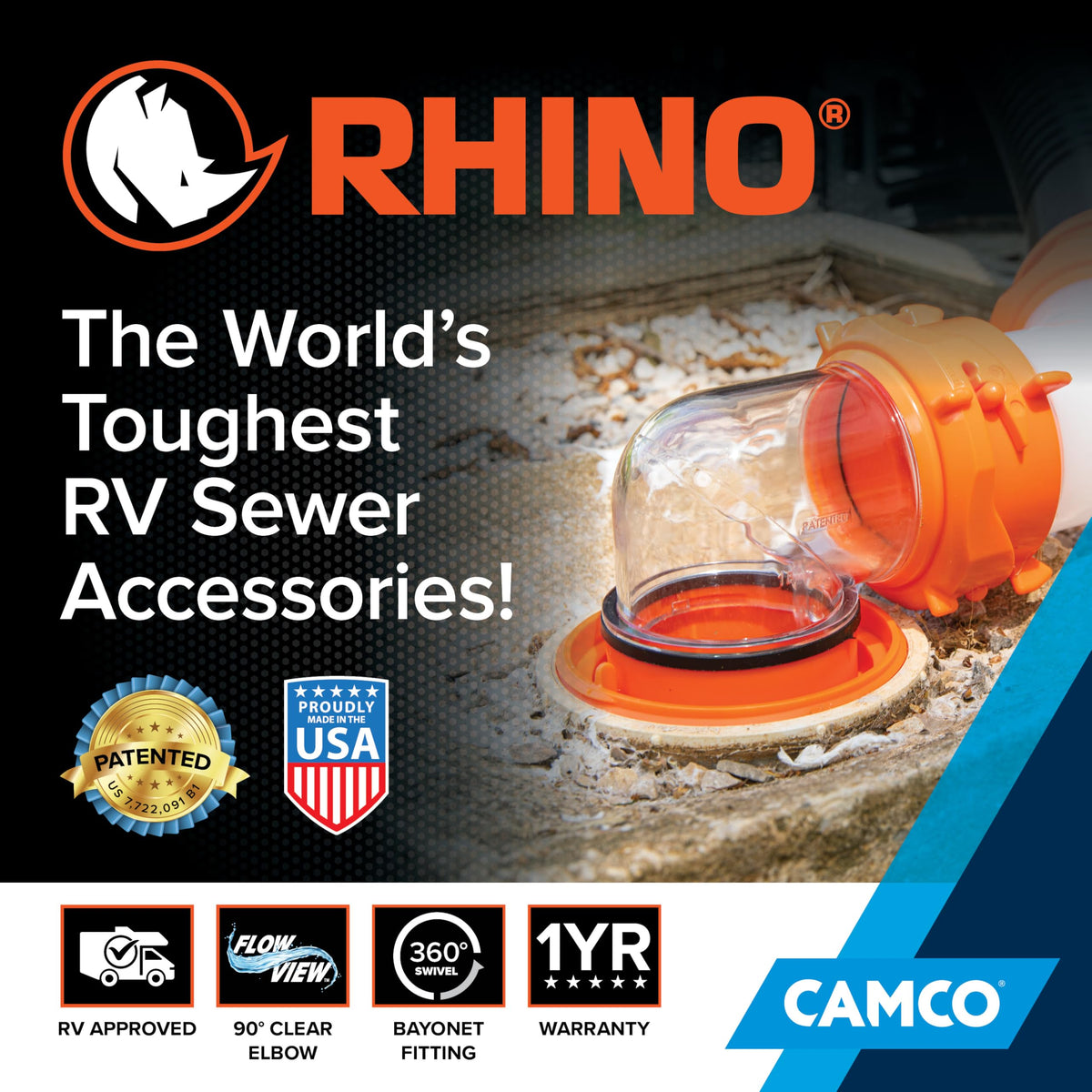 Camco 39736 RhinoFLEX Elbow and 4-in-1 Adapter, Orange/Clear