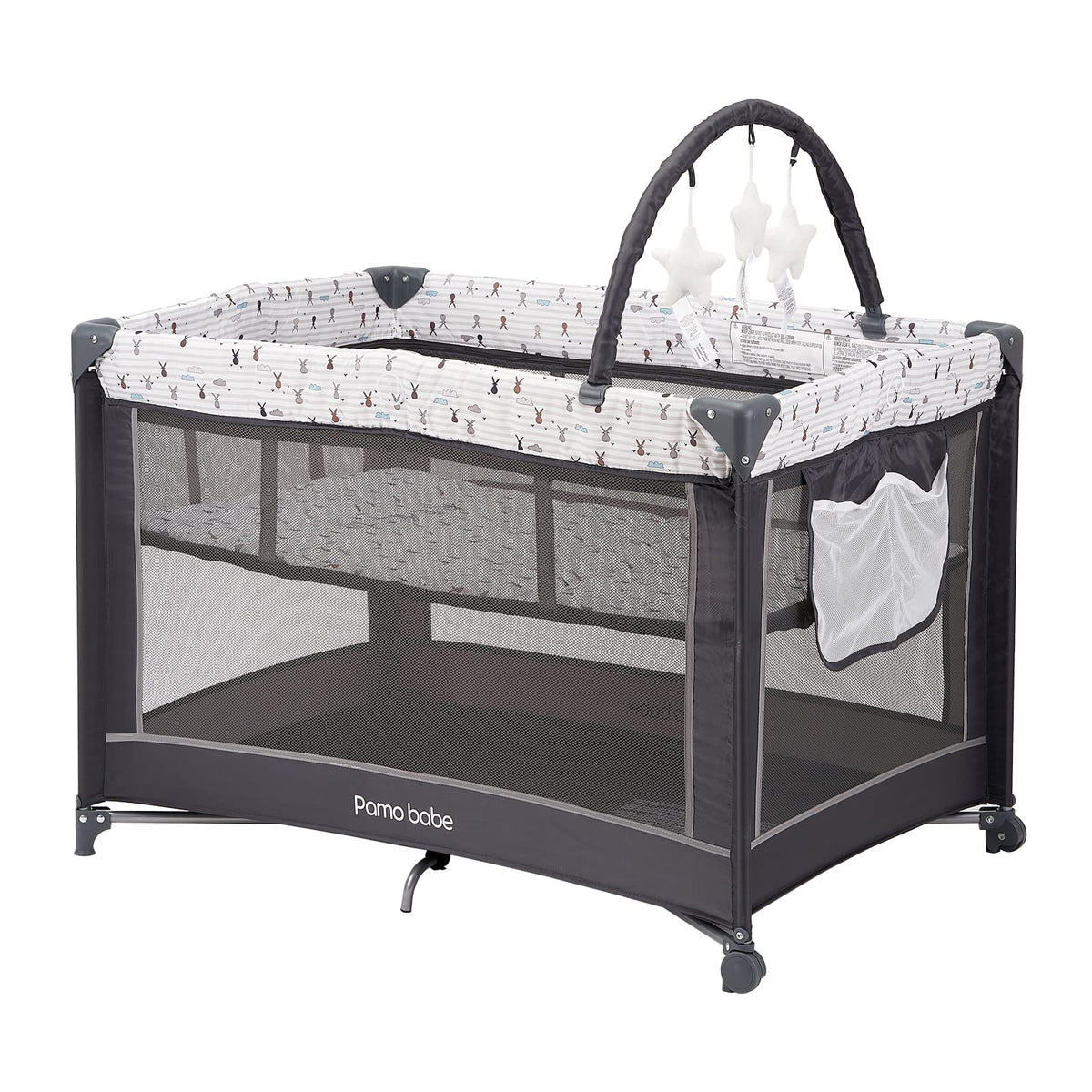 Pamo Babe Portable Baby Playpen with Mattress and Wheels, Rabbit