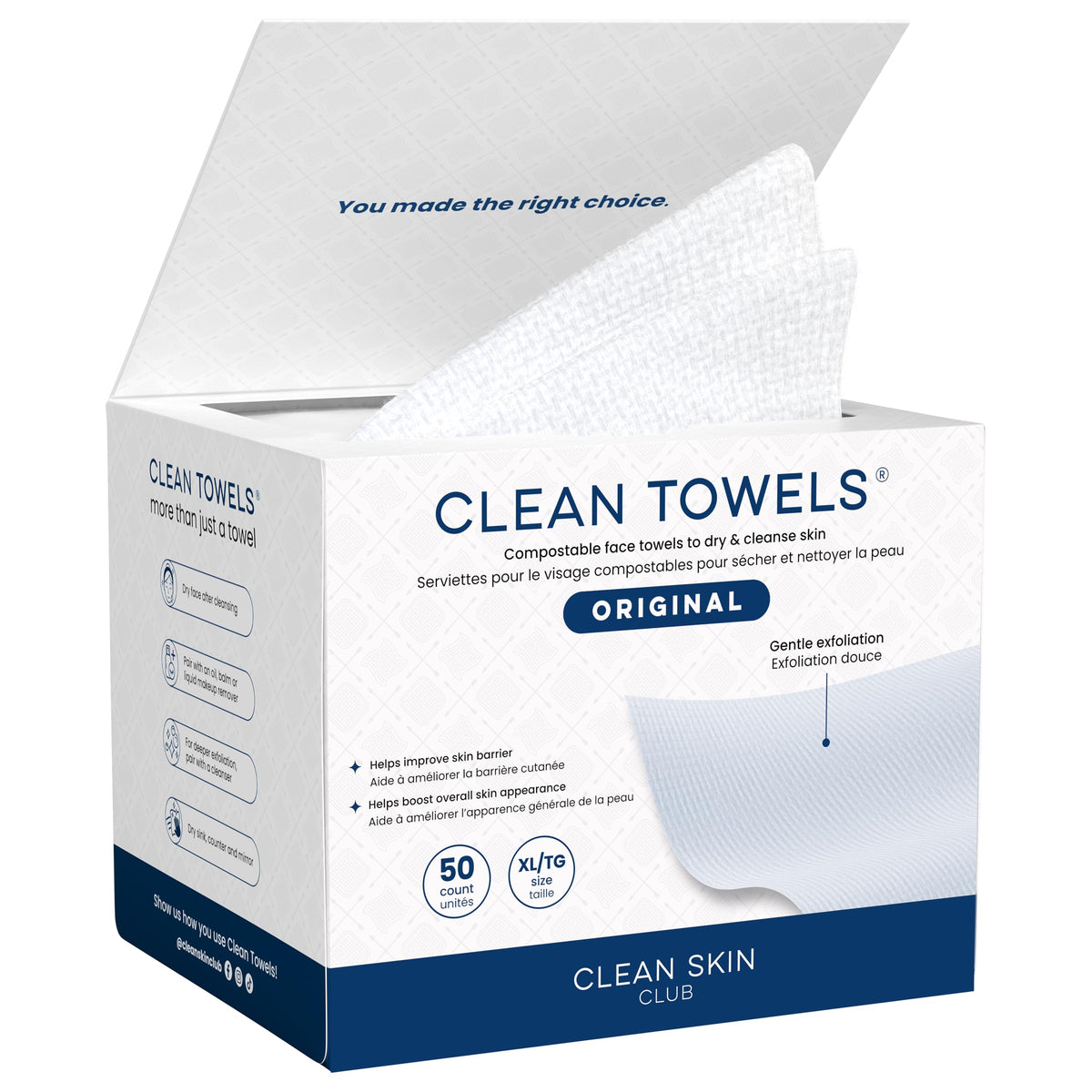 Clean Skin Club Clean Towels XL Face Towels, 50 Count