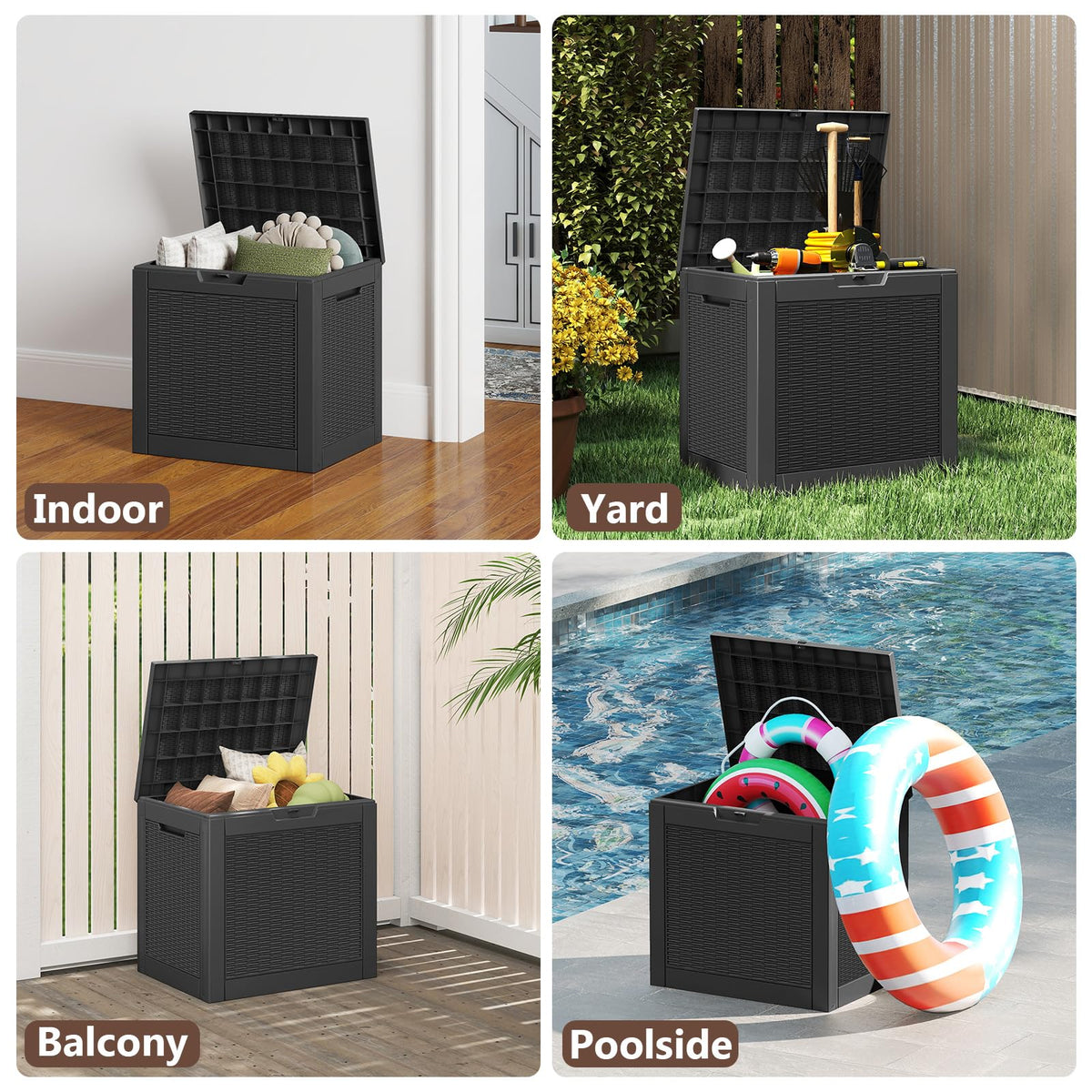 Ceecysaa Rattan-Style 30 Gallon Deck Box, Waterproof, Black