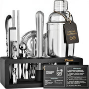 Mixology Bartender Kit with Stand, 15 Piece Bar Tool Set, Silver