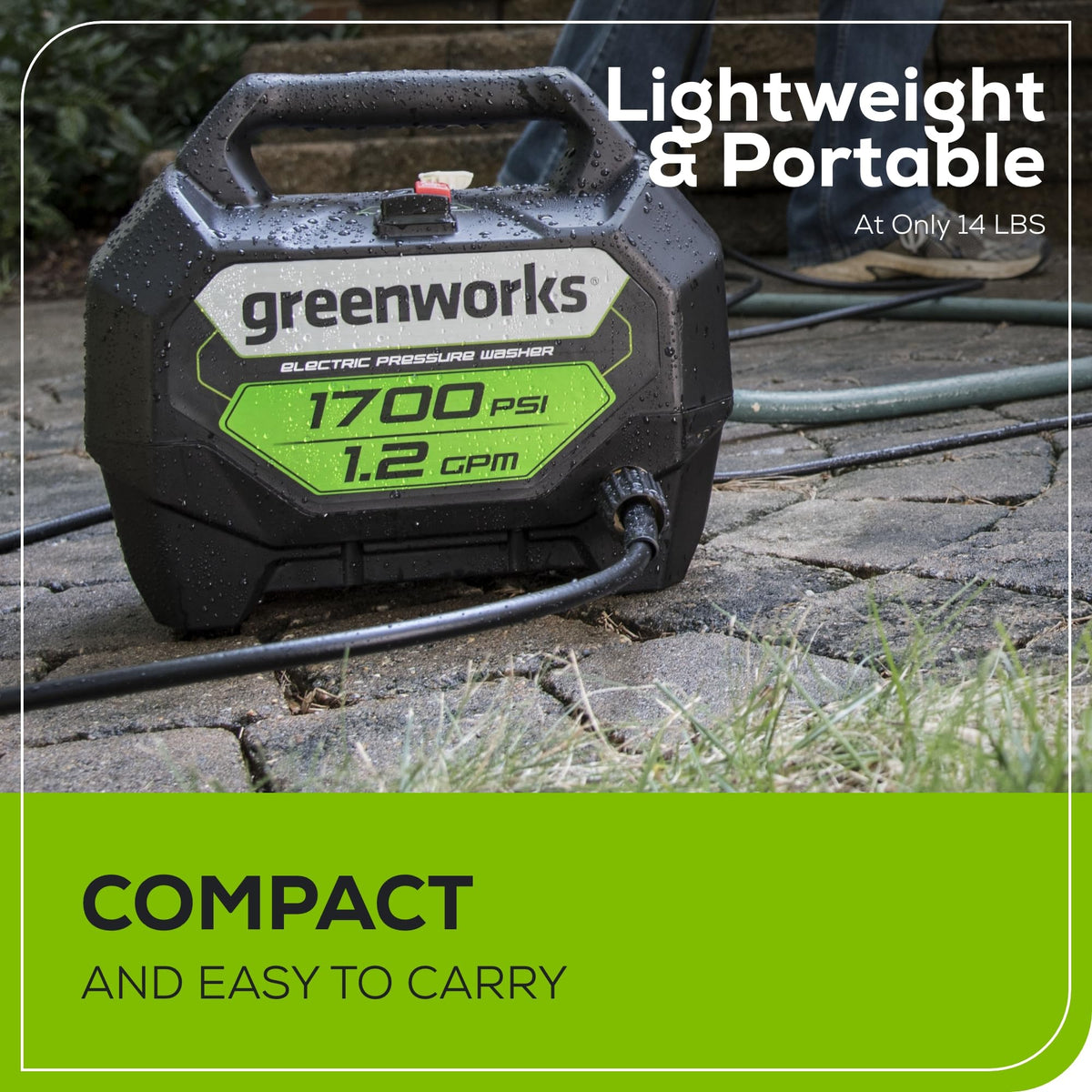 Greenworks 1700 PSI Electric Pressure Washer GPW1704, 1.2 GPM