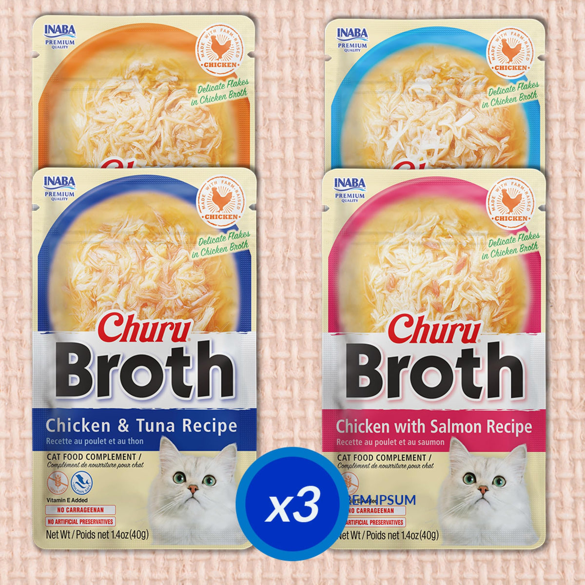 INABA Churu Broth Side Dish Pouches, Chicken & Seafood, 39 g (12 Pack)
