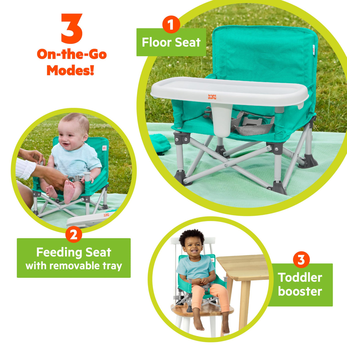 Bright Starts Pop 'N Sit Portable Booster, Teal, 6 Mos - 3 Yrs