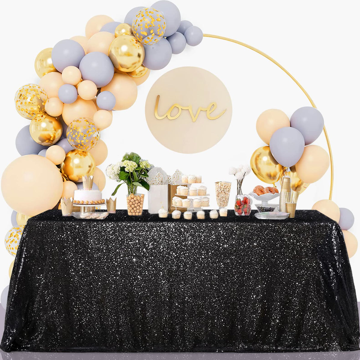 B-COOL Black Sequin Tablecloth, 50x80 Inch