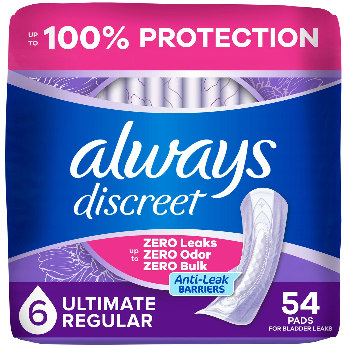 Always Discreet Incontinence Pads, Ultimate, Long (54 Count)