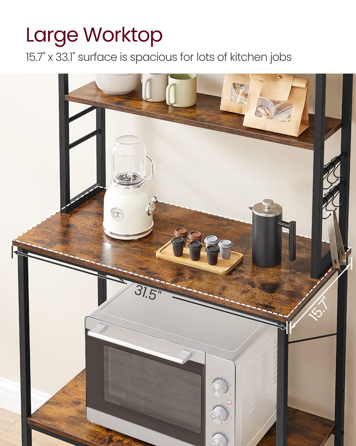 VASAGLE Coffee Bar Baker's Rack, 6-Tier, Rustic Brown, UKKS019B01