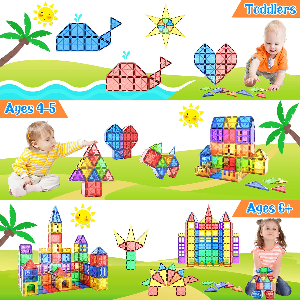 Magnetic Building Tiles for Kids, 40 Pieces