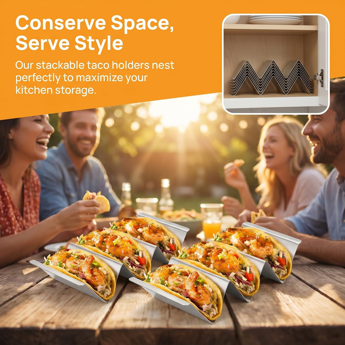 Bekith Stainless Steel Taco Holder Stand, 6 Pack