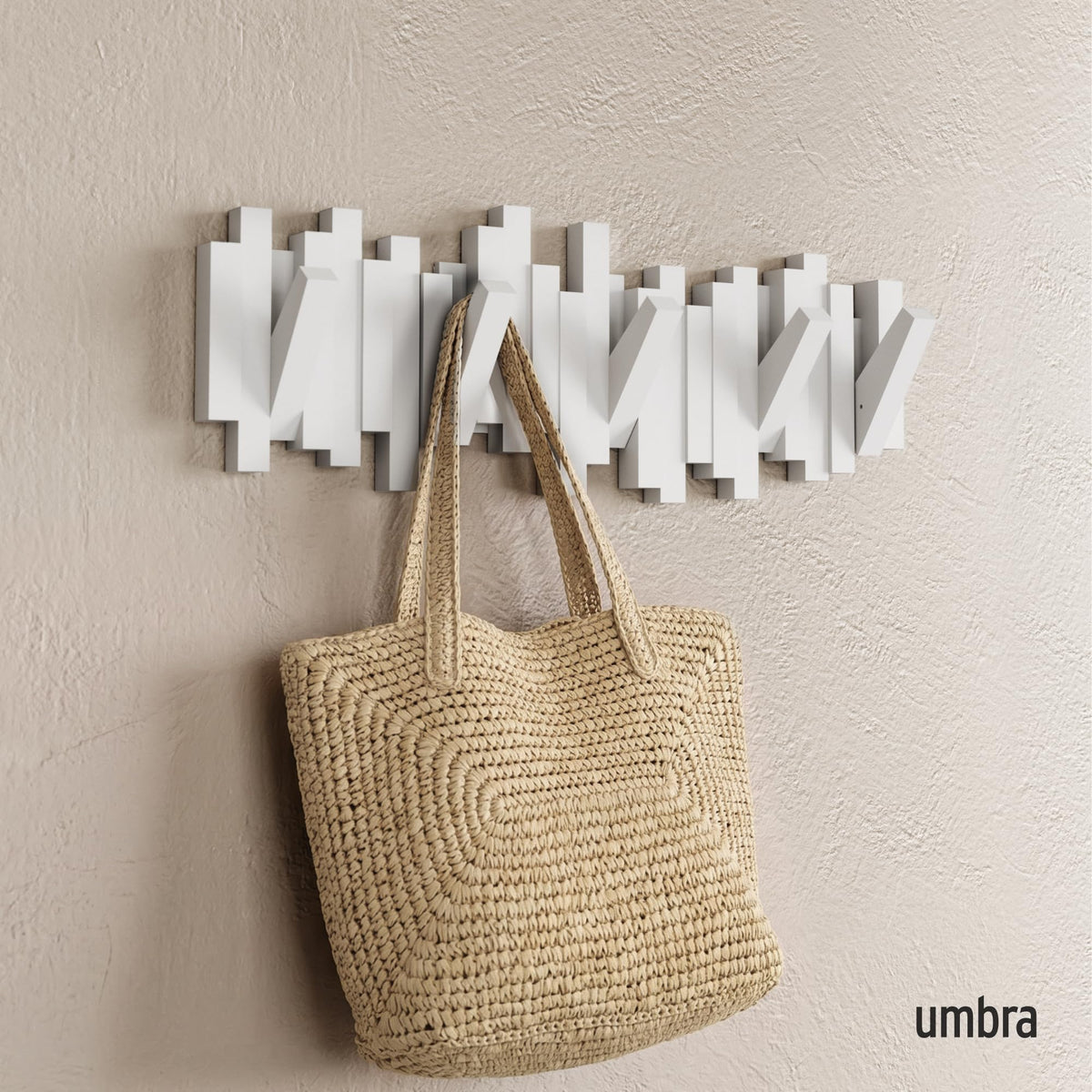 Umbra Sticks Wall-Mounted Coat Rack with 5 Retractable Pegs, White