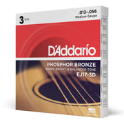 D'Addario EJ17 Phosphor Bronze Acoustic Guitar Strings, 3 Pack, 13-56