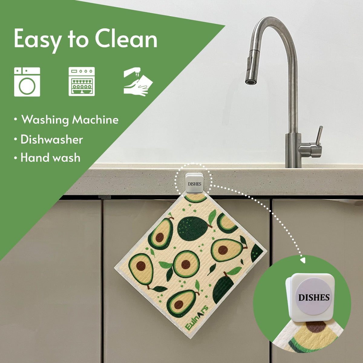 Eulnars Swedish Dish Cloths, 8 Pack, with 3 Clips