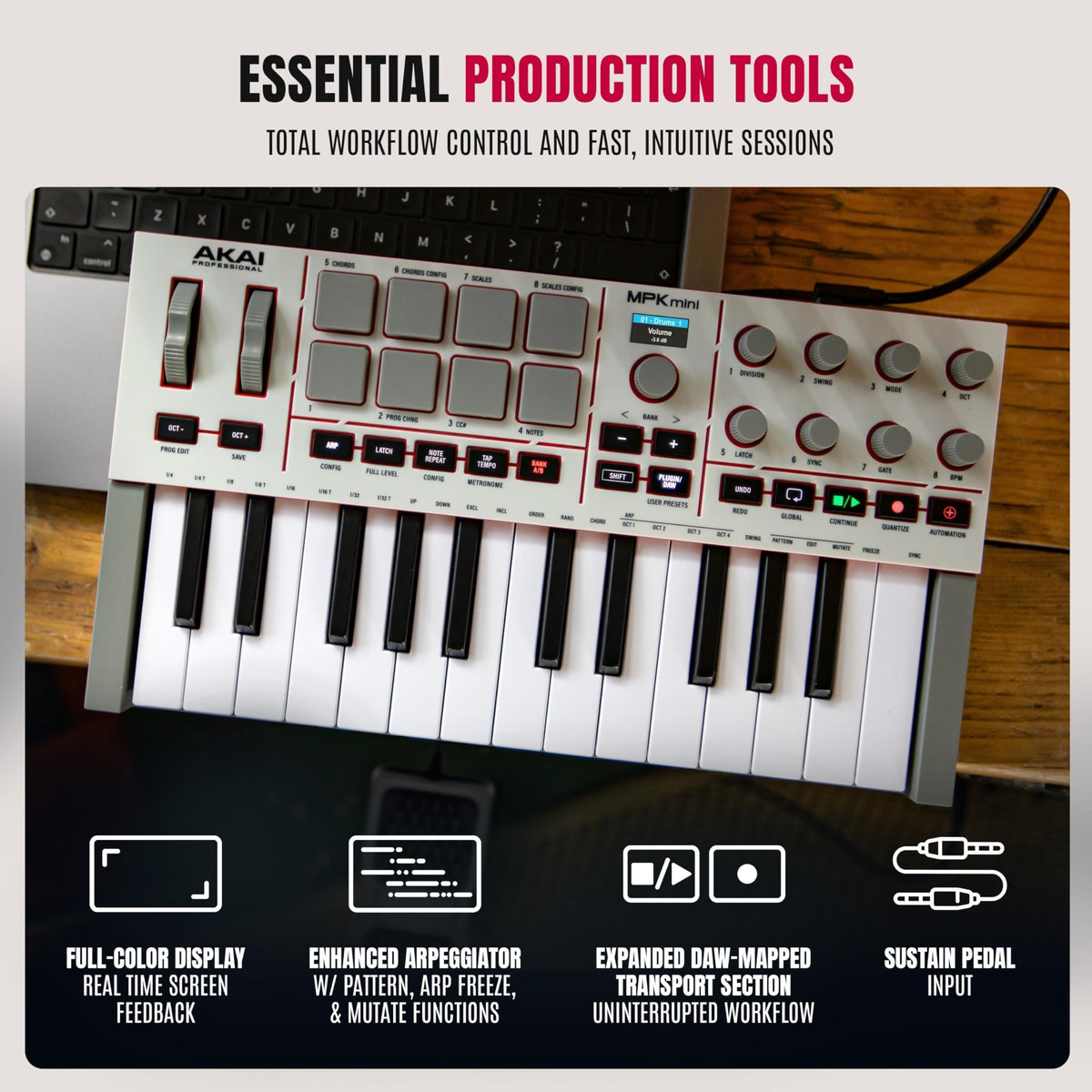 Akai Professional MPK Mini IV 25-Key MIDI Keyboard Controller, Grey