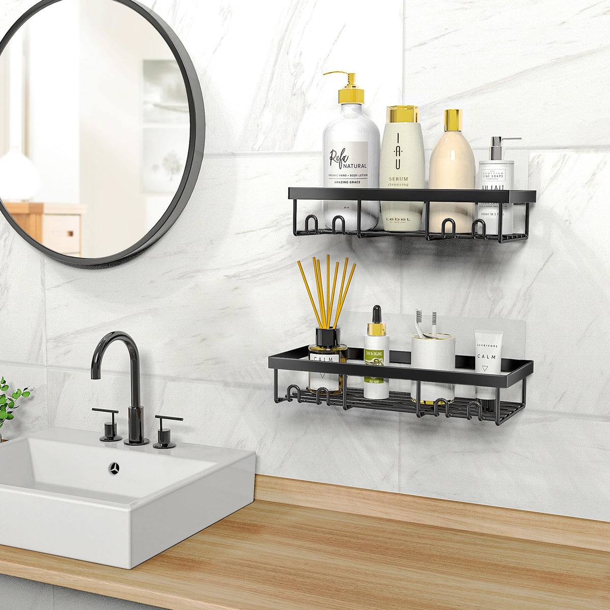 Moforoco Self-Adhesive Shower Caddy Shelf, Black