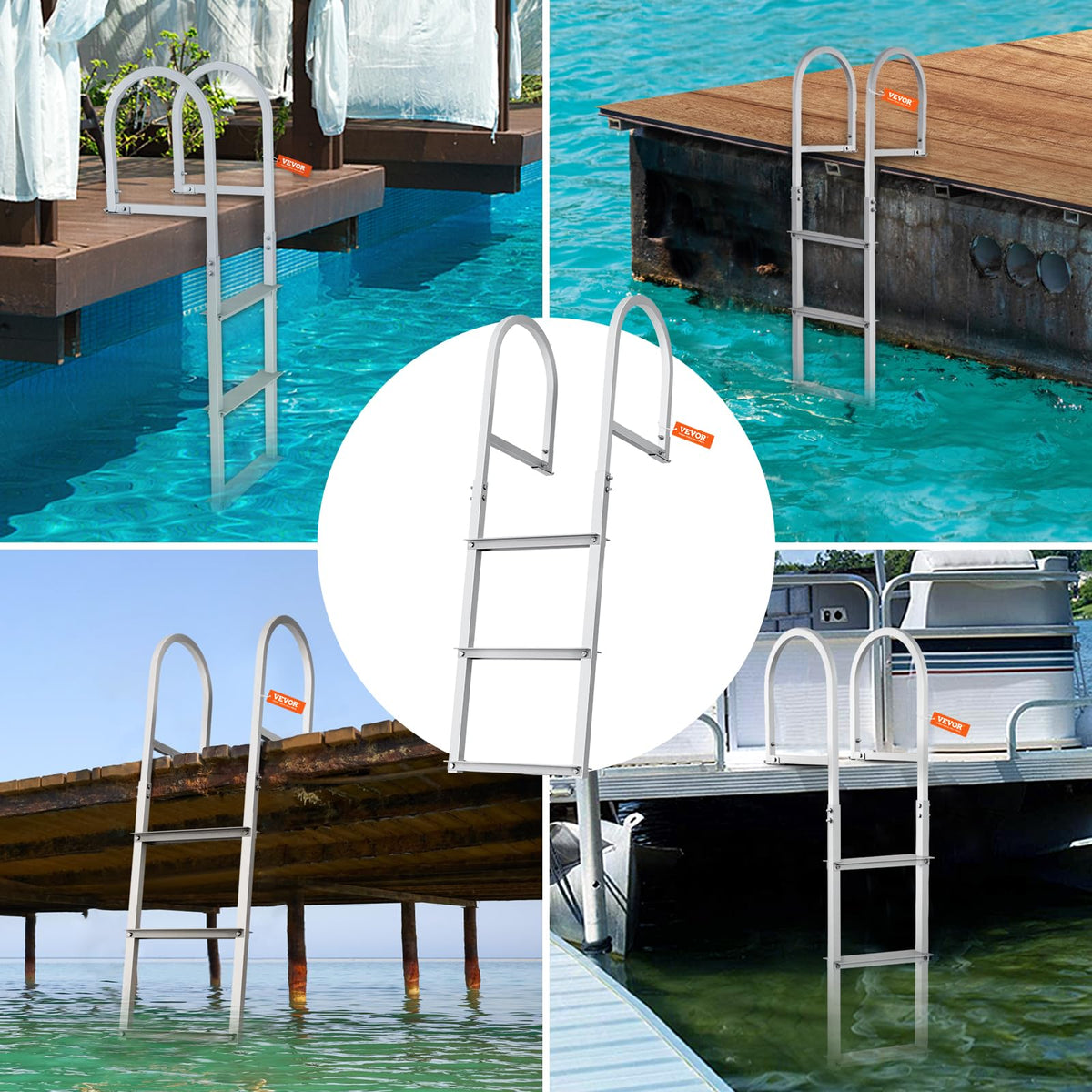 VEVOR Removable Aluminum Dock Ladder, 3 Steps, 500 lbs