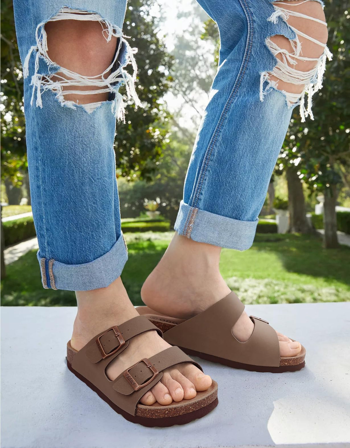 ODOLY Cork Footbed Slide Sandals, Brown, 39 (W 8-8.5 / M 6.5-7)