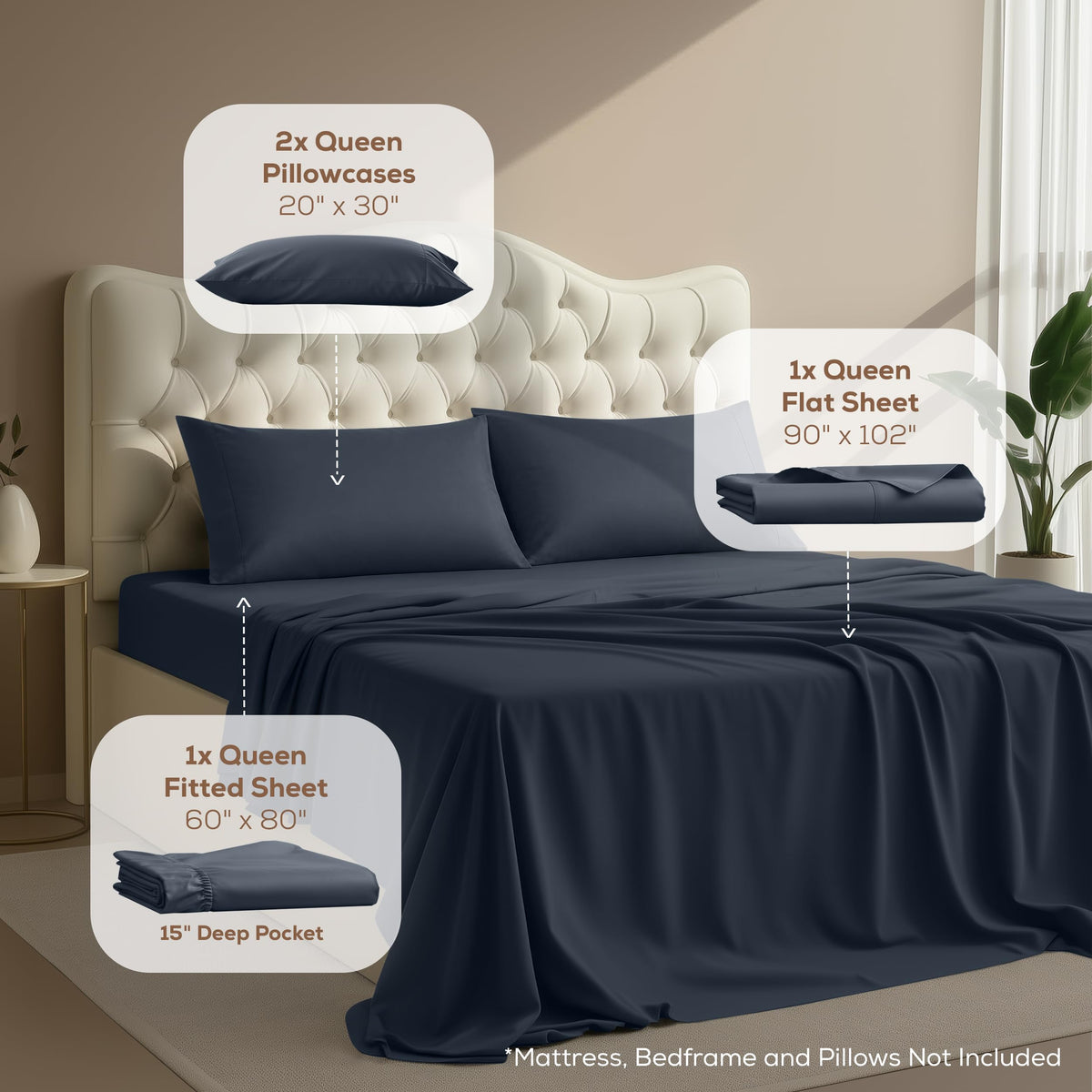 Utopia Bedding Brushed Microfibre Sheet Set, Queen, Navy