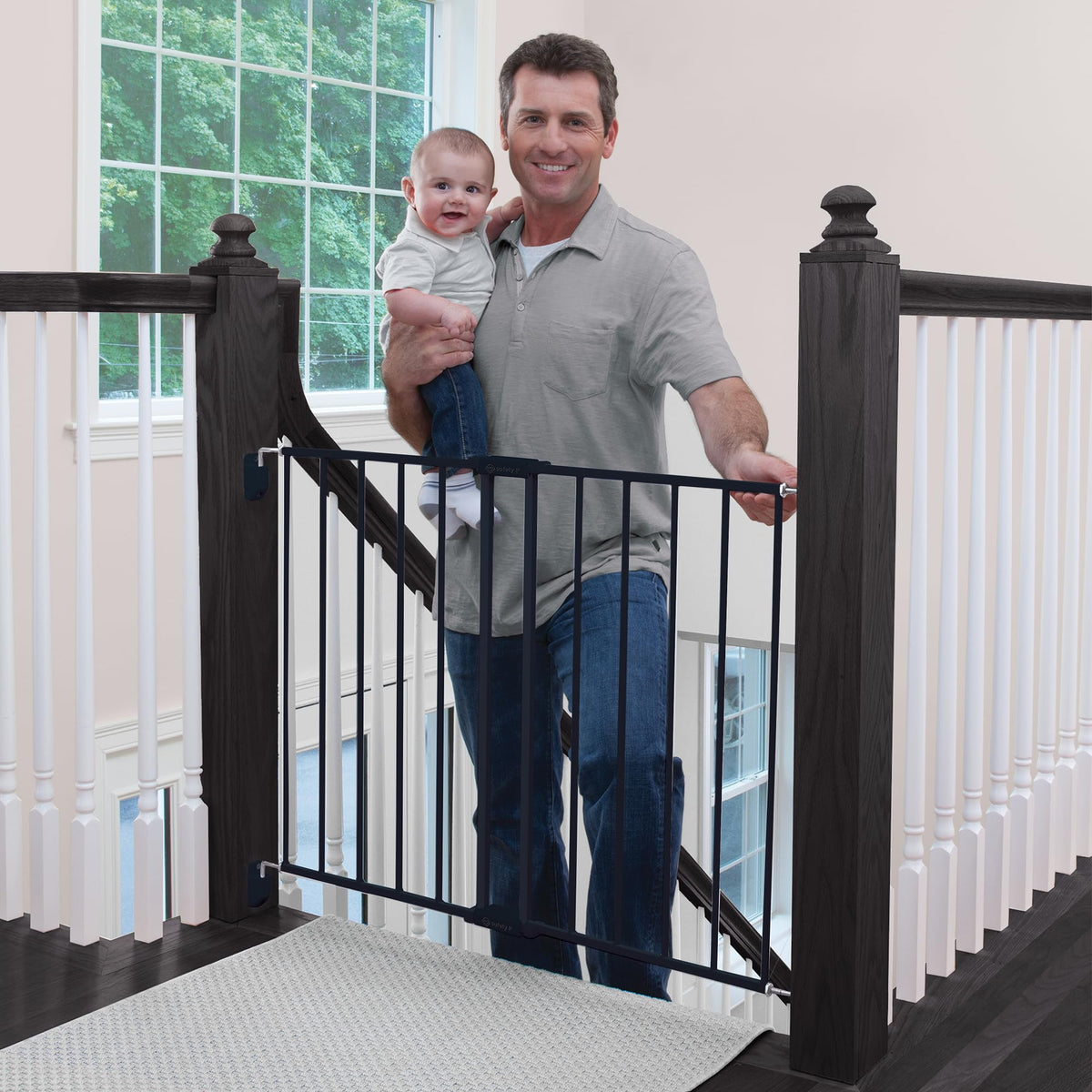 Safety 1st Top of Stairs Expanding Metal Baby Gate, Black