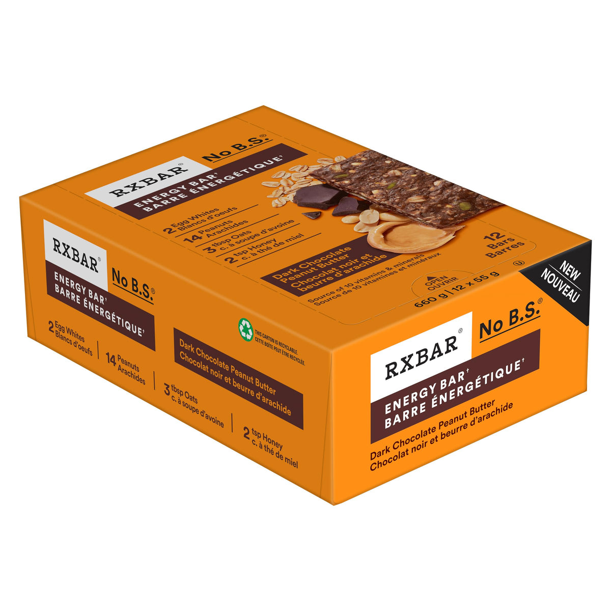 RXBAR Energy Protein Bar, Dark Chocolate Peanut Butter, 12 x 55g