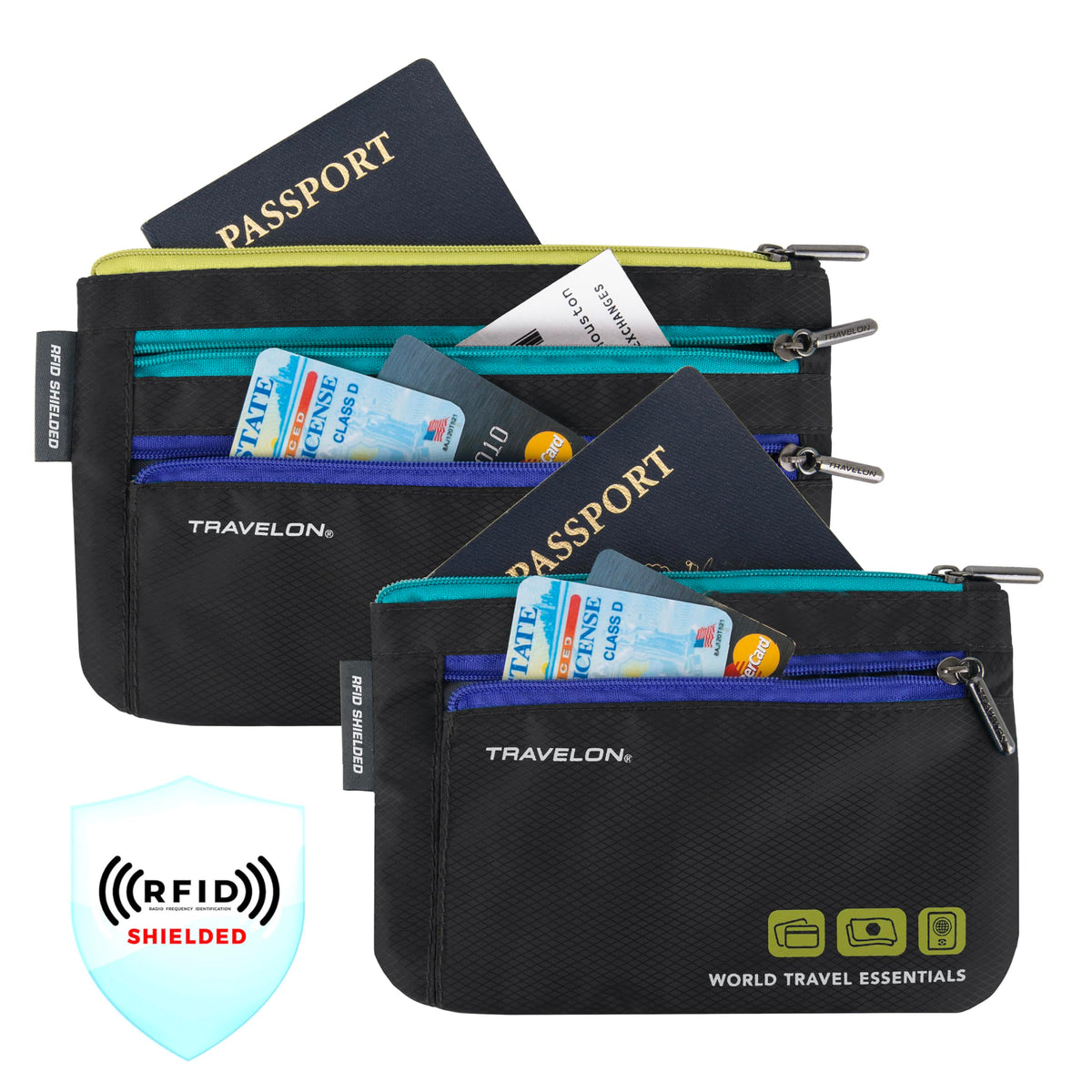 Travelon Currency and Passport Organizers, Set of 2, Black