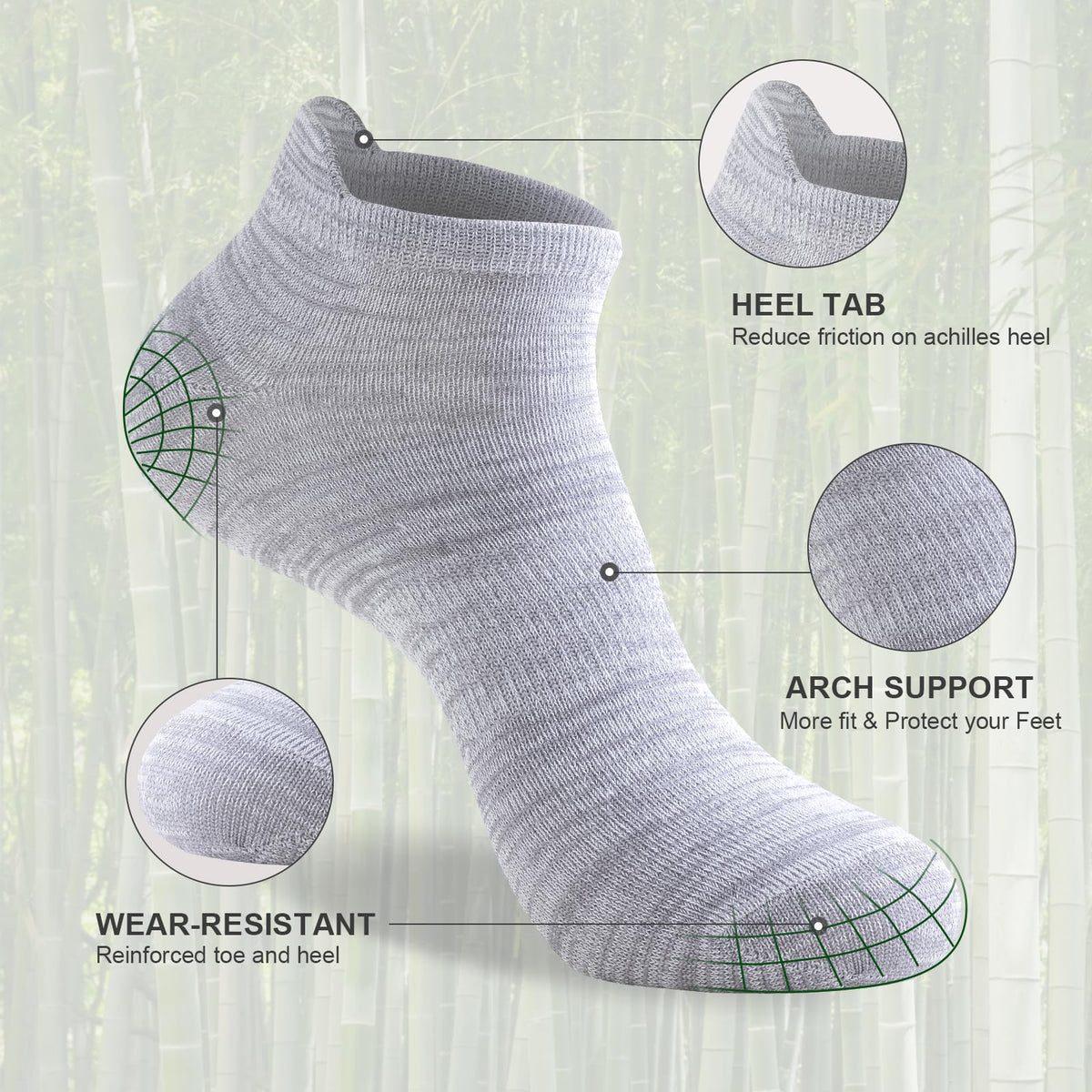Niorasen Bamboo Low Cut Ankle Socks, Multicolour, Size 9-11 (6 Pairs)
