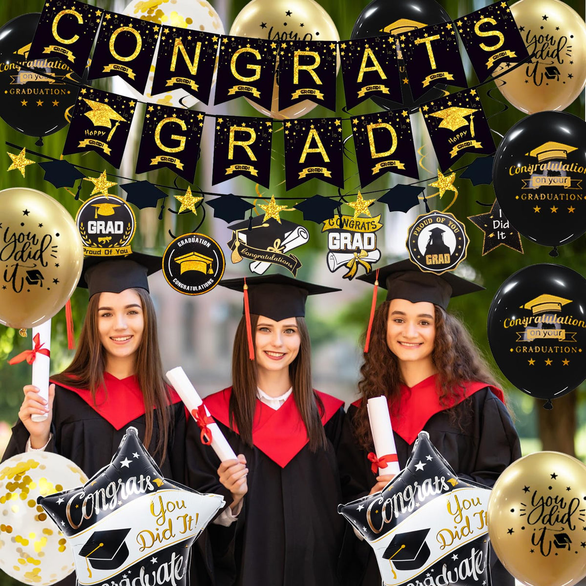 Graduation Decorations Class of 2026, 12 Piece Black and Gold