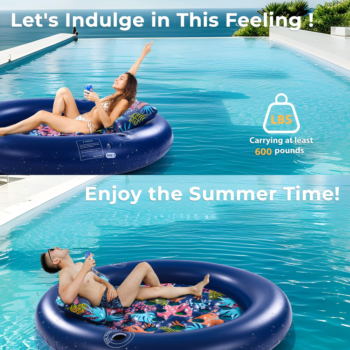 2-Person Inflatable Pool Float Mat with Canopy, 75" x 75"