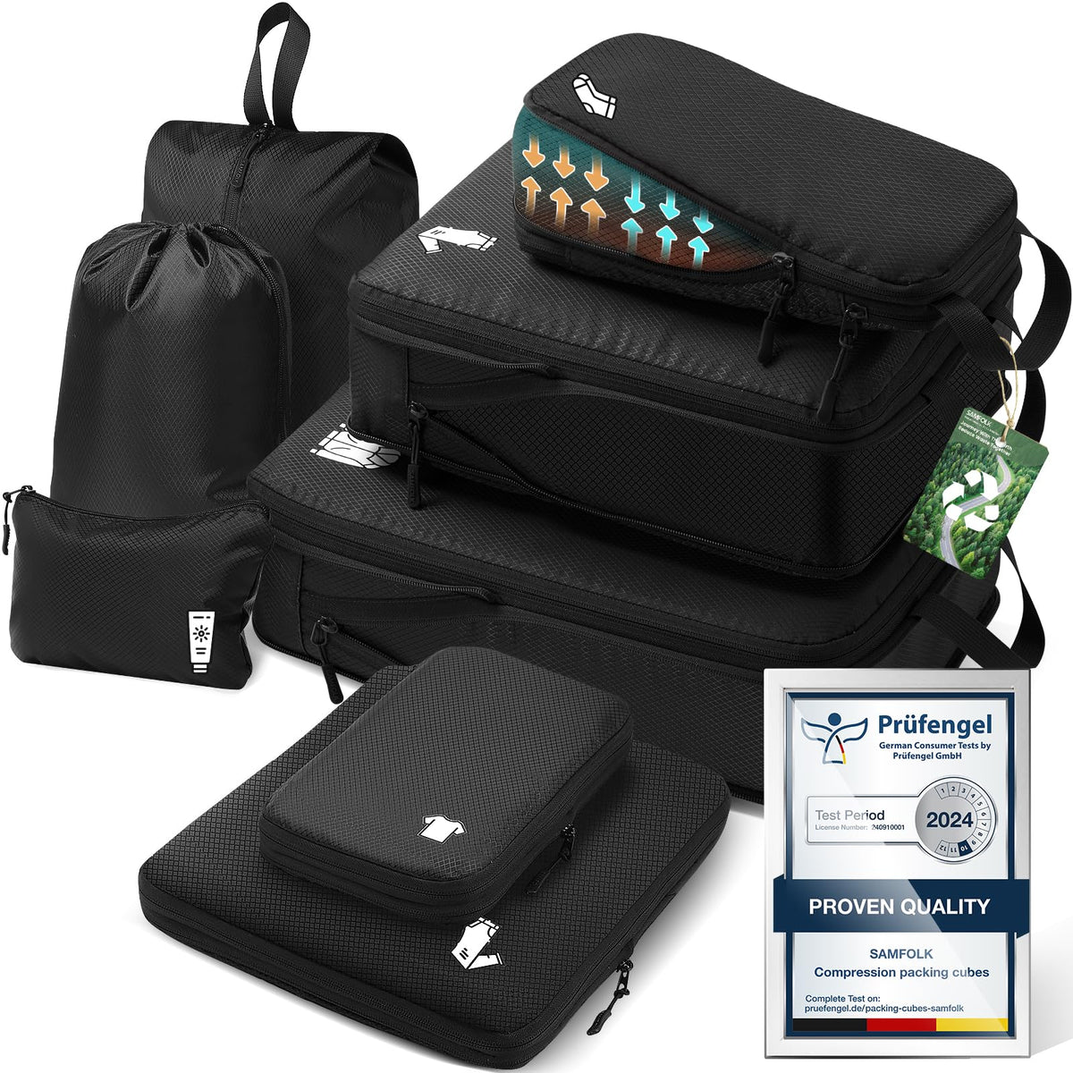Samfolk Compression Packing Cubes, 8 Set, Black