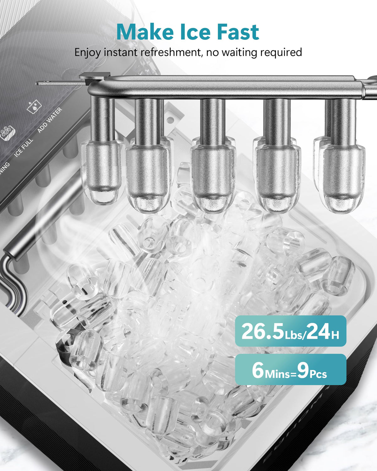 EUHOMY Countertop Ice Maker, 26.5 lbs/24H, Black