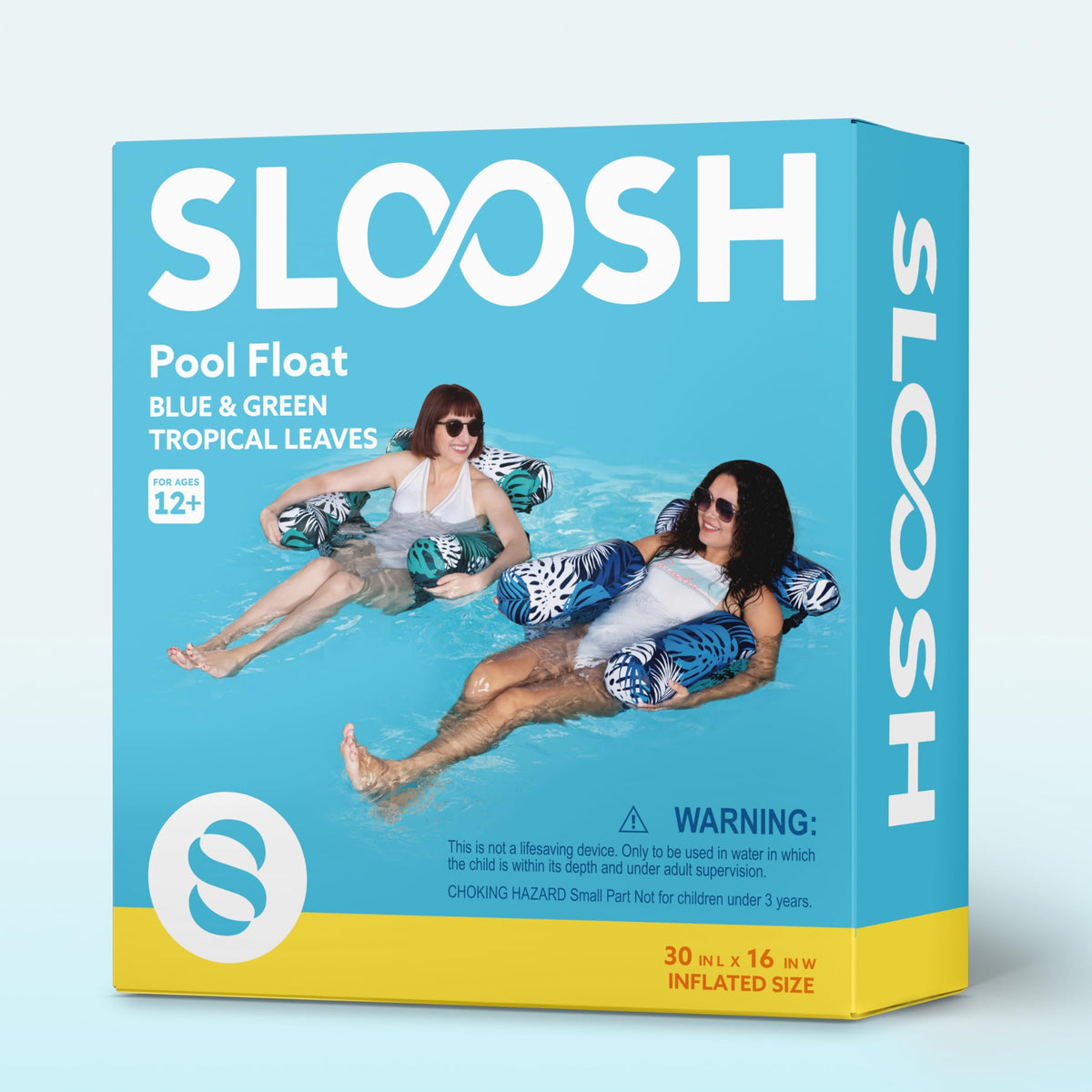 Sloosh Inflatable Floating Lounge Chairs, Tropical Leaves (2 Pack)