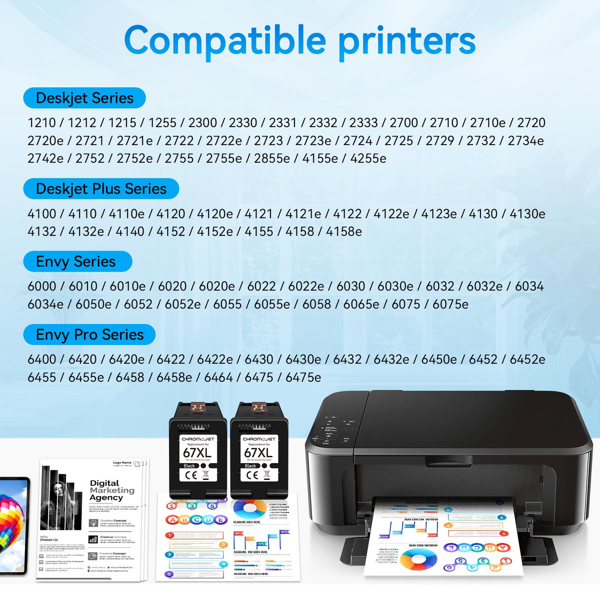 67XL Compatible Ink Cartridges for HP 67, Black (2 Pack)