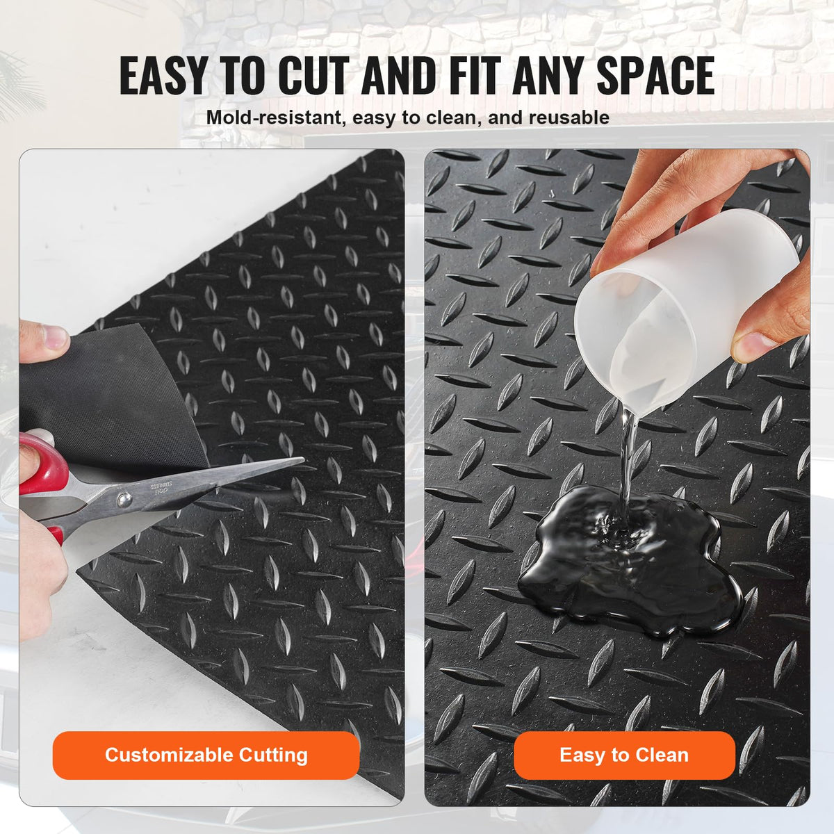 VEVOR Diamond-Plate Rubber Flooring Roll, 3 mm x 4 ft x 8 ft, Black