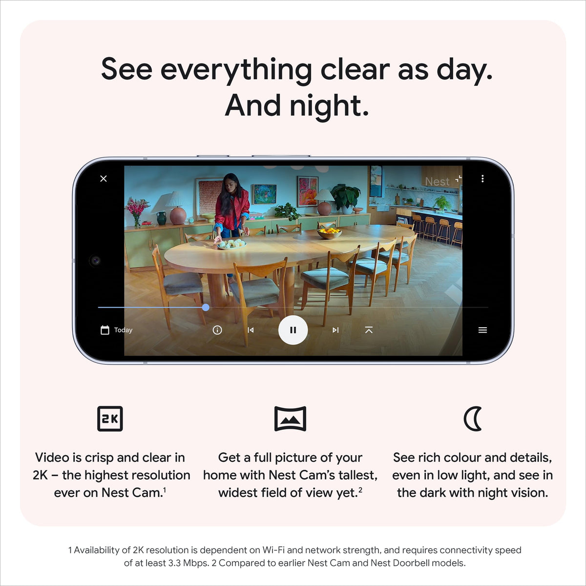 Google Nest Cam Indoor (Wired, 3rd gen) - 2K Video and Gemini