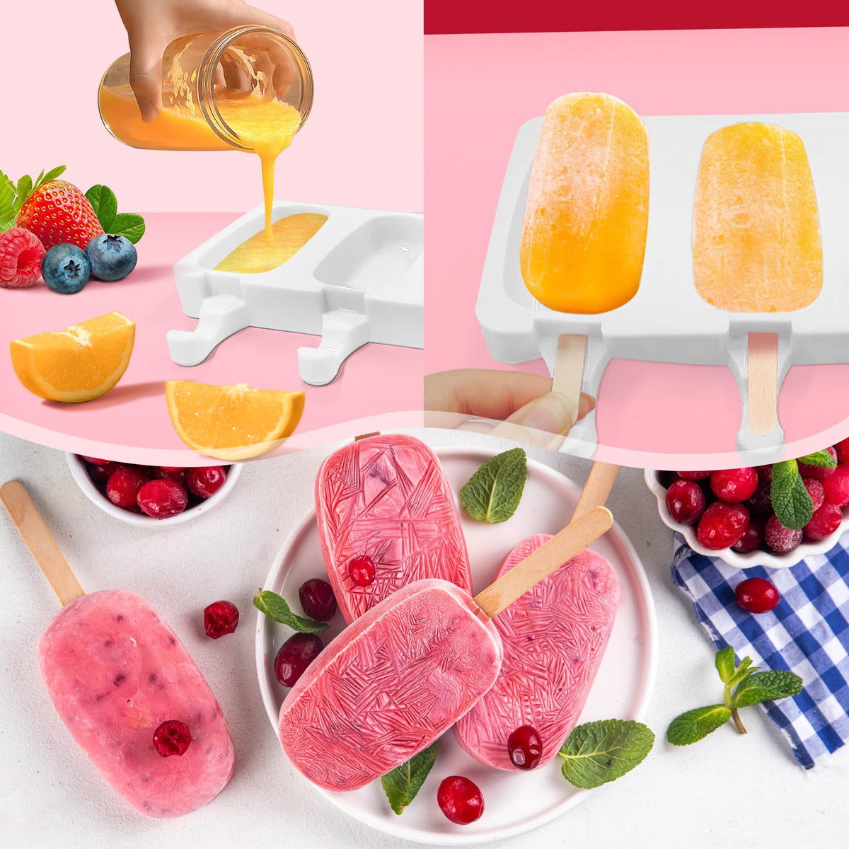 Silicone Popsicle Molds with Lids, Sticks & Bags (2 Pack)