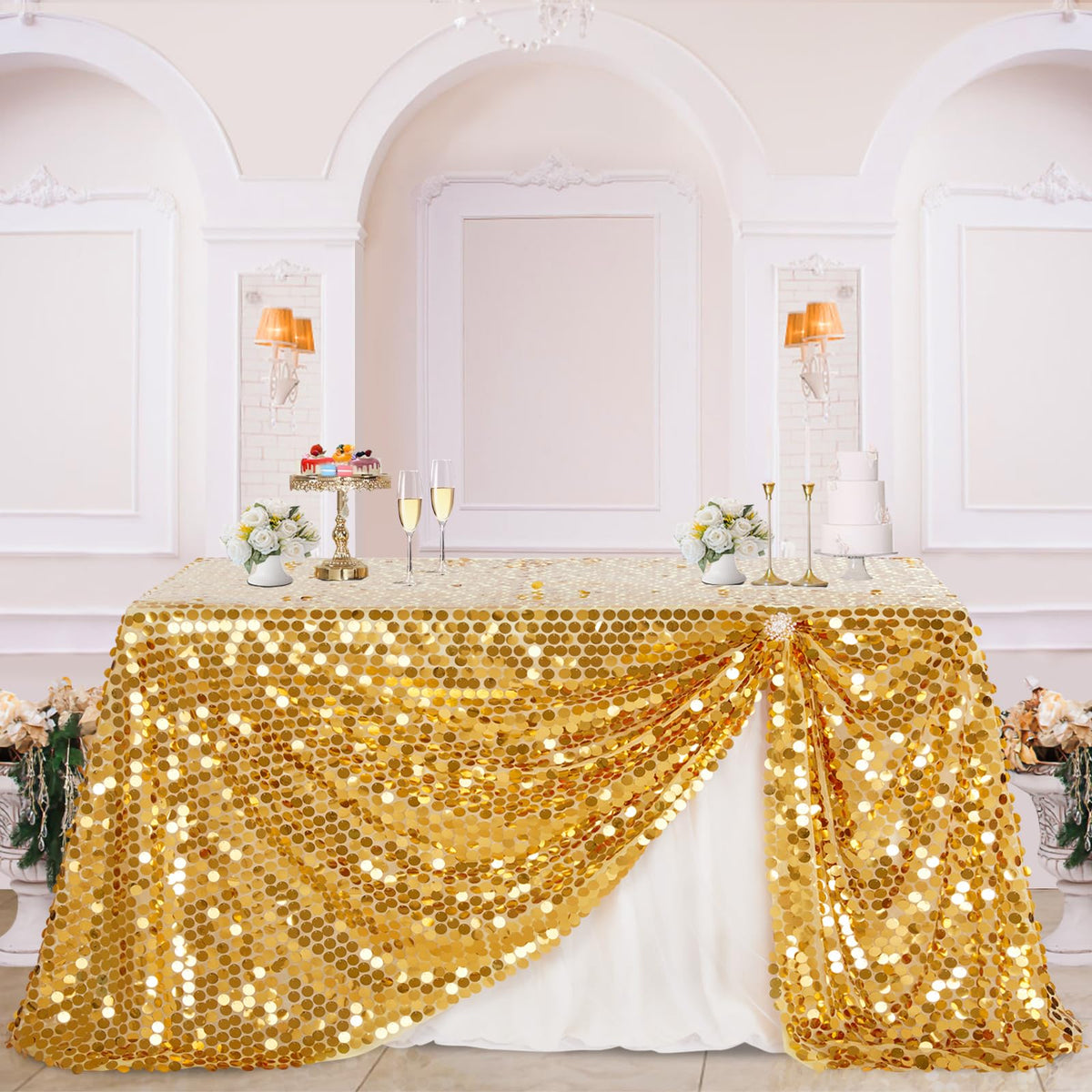 B-Cool Gold Sequin Tablecloth, 50x102 Inch, Rectangle