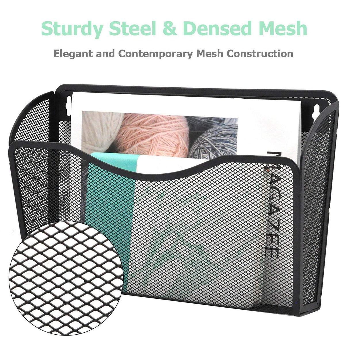 EASEPRES Mesh Wall Mounted File Holder Organizer, Black, 3 Pack