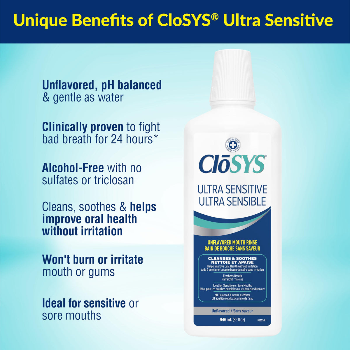 CloSYS Ultra-Sensitive Oral Rinse, Unflavoured, 32oz, 2 Pack