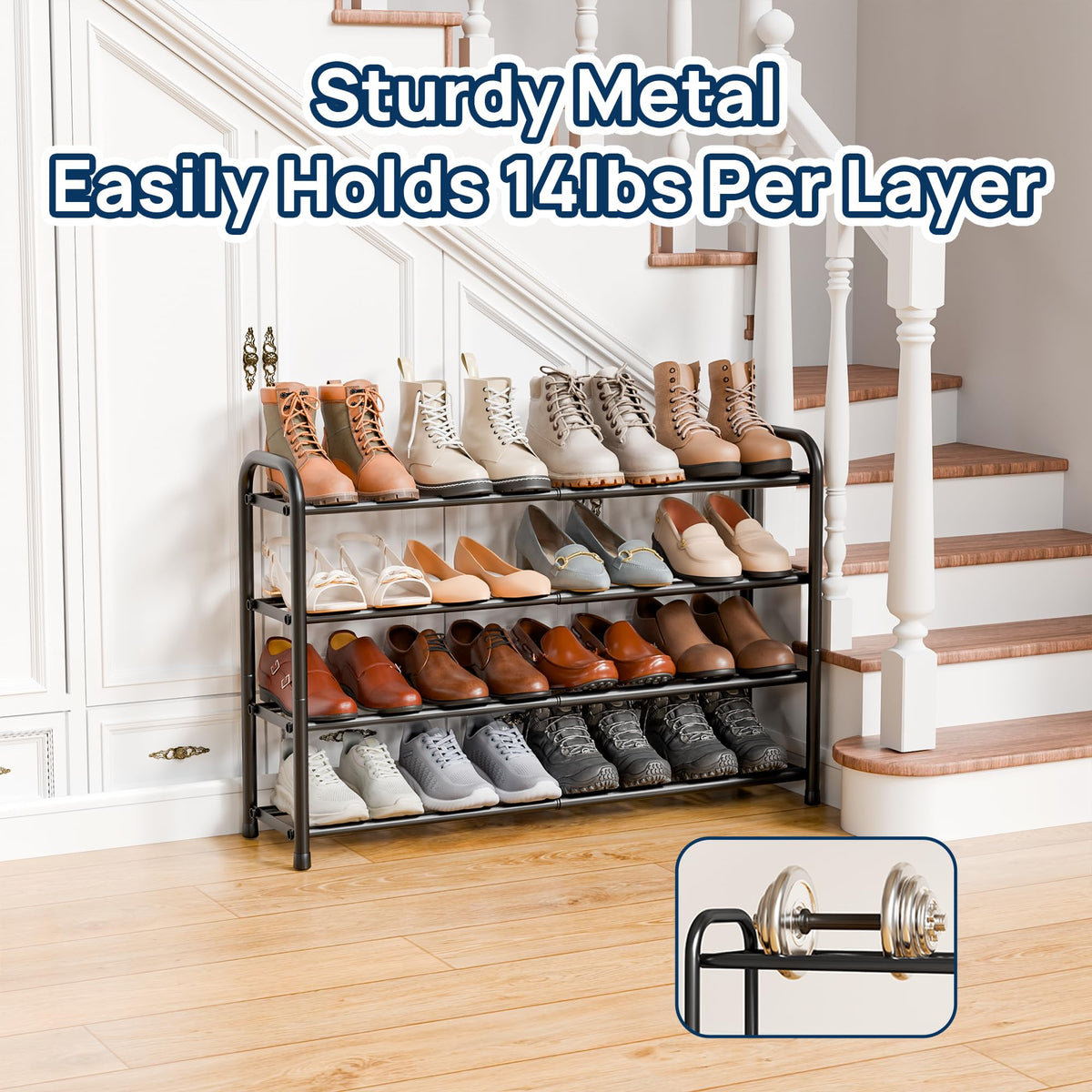 ENJOYBASICS 4-Tier Expandable Metal Shoe Rack, Black