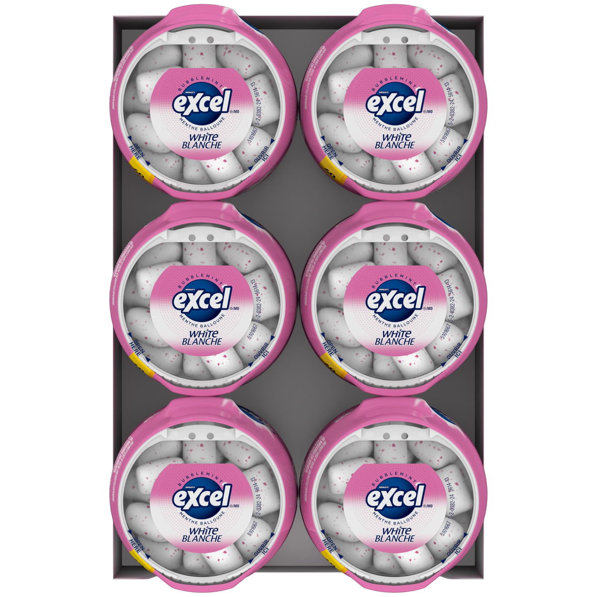 Excel White Bubblemint Sugar-Free Gum, 60 Pieces, 6 Bottles