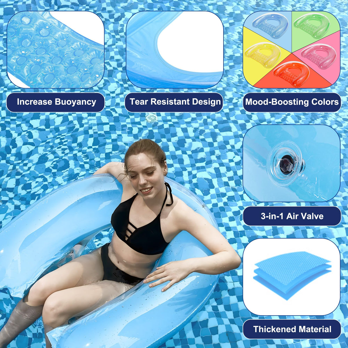 Inflatable Adult Pool Float Chairs, 52" x 38" (4 Pack)