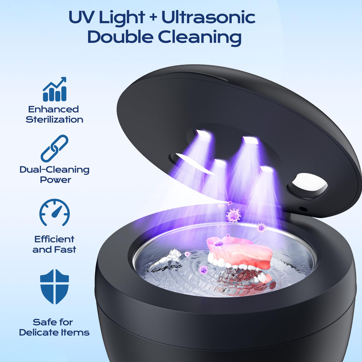 Ultrasonic Retainer Cleaner, 45kHz, 200ML, 4 Modes