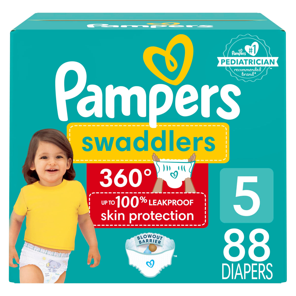 Pampers Swaddlers 360 Pull-On Diapers, Size 5, 88 Count