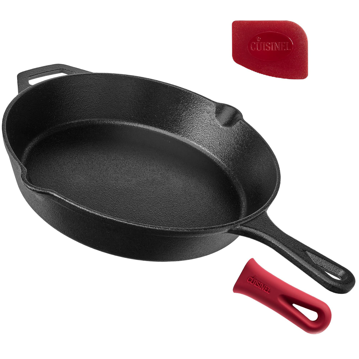 Cuisinel Cast Iron Skillet with Silicone Grip Cover, 12-Inch