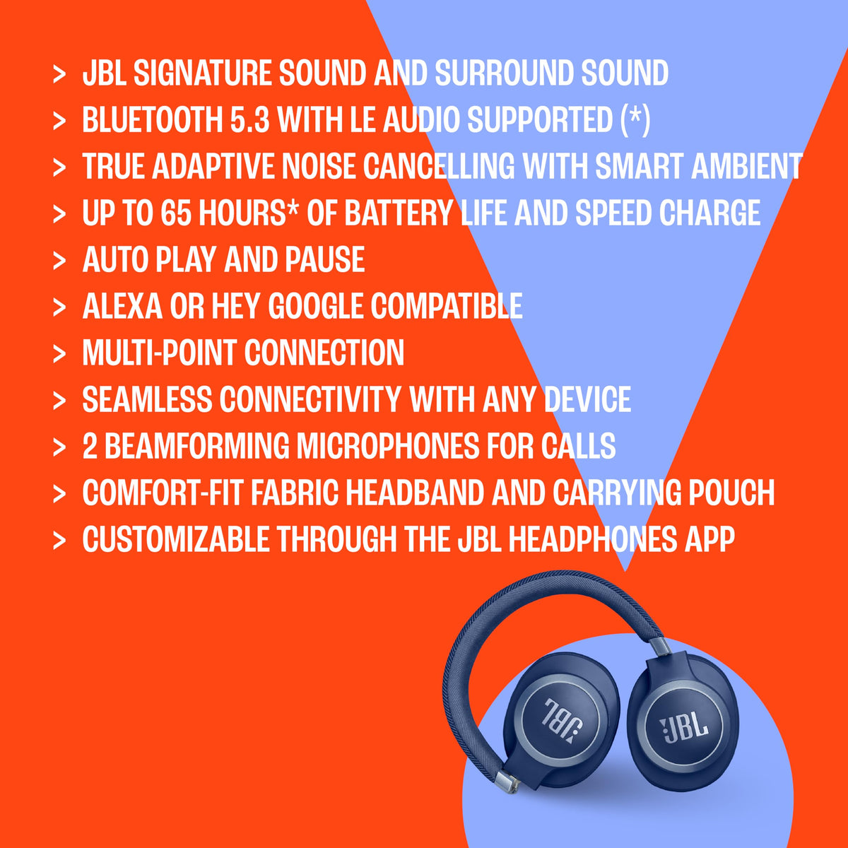 JBL Live 770NC Wireless Noise Cancelling Headphones, Black