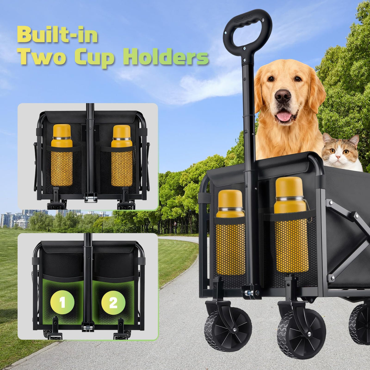 Collapsible Folding Utility Wagon Cart, 100 kg, Black