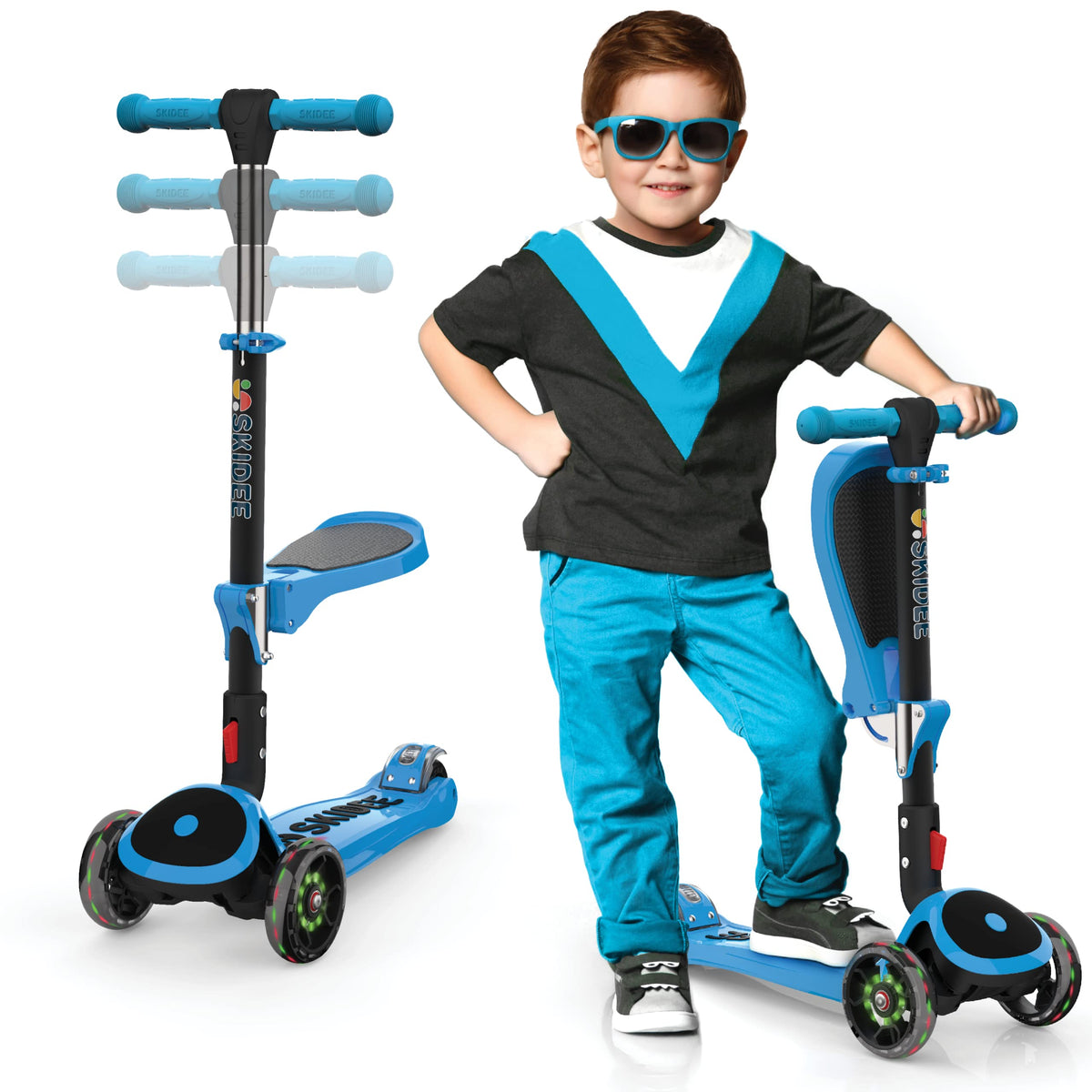 Kids Kick Scooter, Adjustable Height, Foldable, 3 LED Wheels